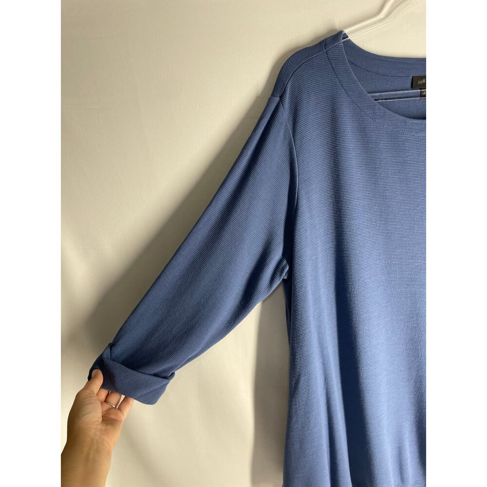 J.Jill Wearever 3/4 Sleeve Rolled Cuff Blue Ribbed Blouse Top Size XL - Picture 2 of 5